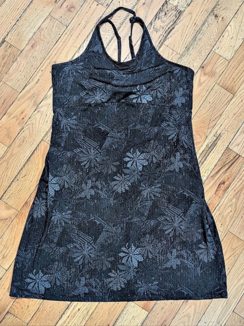 EUC Columbia Summer Dress Black Floral Racerback Built In Bra Tennis Golf XL